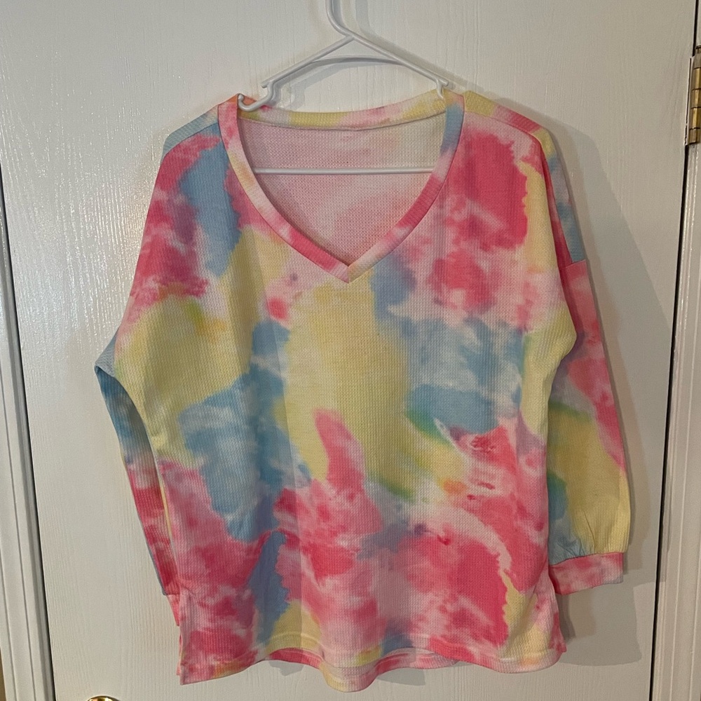 Colorful Tie-Dye V-Neck Women's Top
